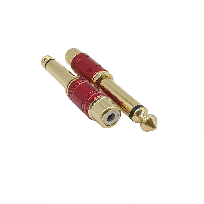 2Pcs RCA Jack Audio Connector 6.35mm Mono Male Plug to RCA Female Jack Speaker Adapter Converter Connector