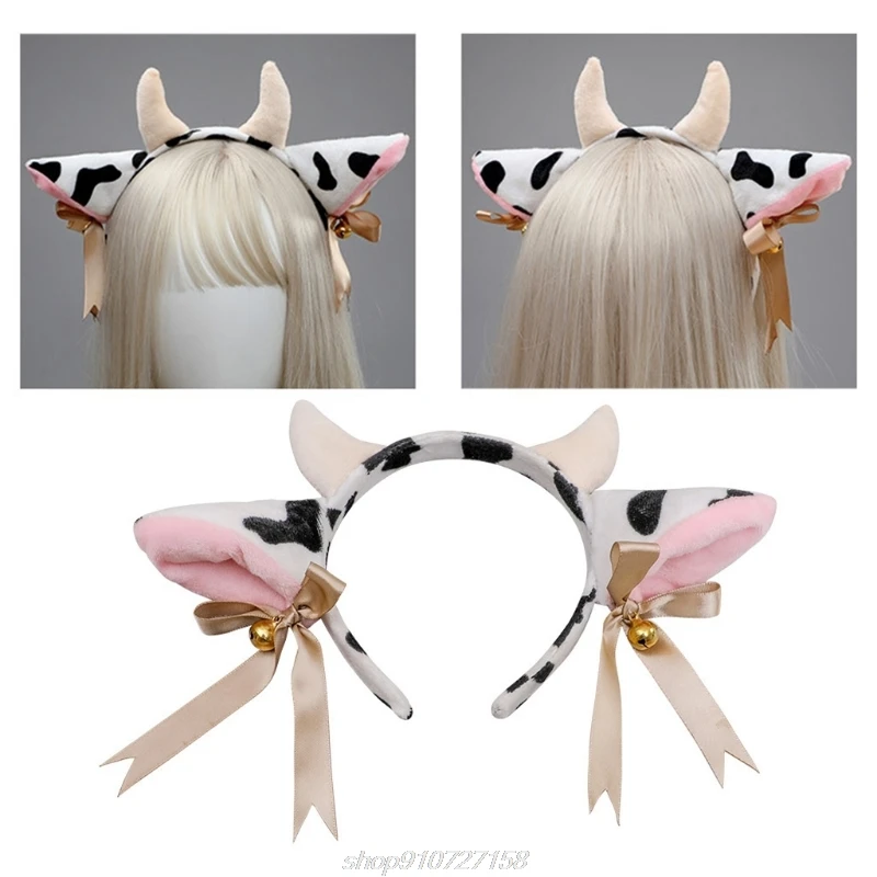 

Cartoon Plush Cow Ears Headband with Bells Ribbon Bow Lolita Hair Hoop Kawaii Animal Easter Rabbit Ear Headbands A16 21 Dropship