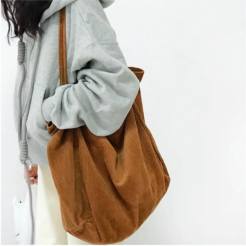 Wehyah Thick Cordury Casual Tote bag Hand Bags for Woman Bag Handbags Open Velvet Oversize Clutch Purse Solid Shoulder Bag ZY077