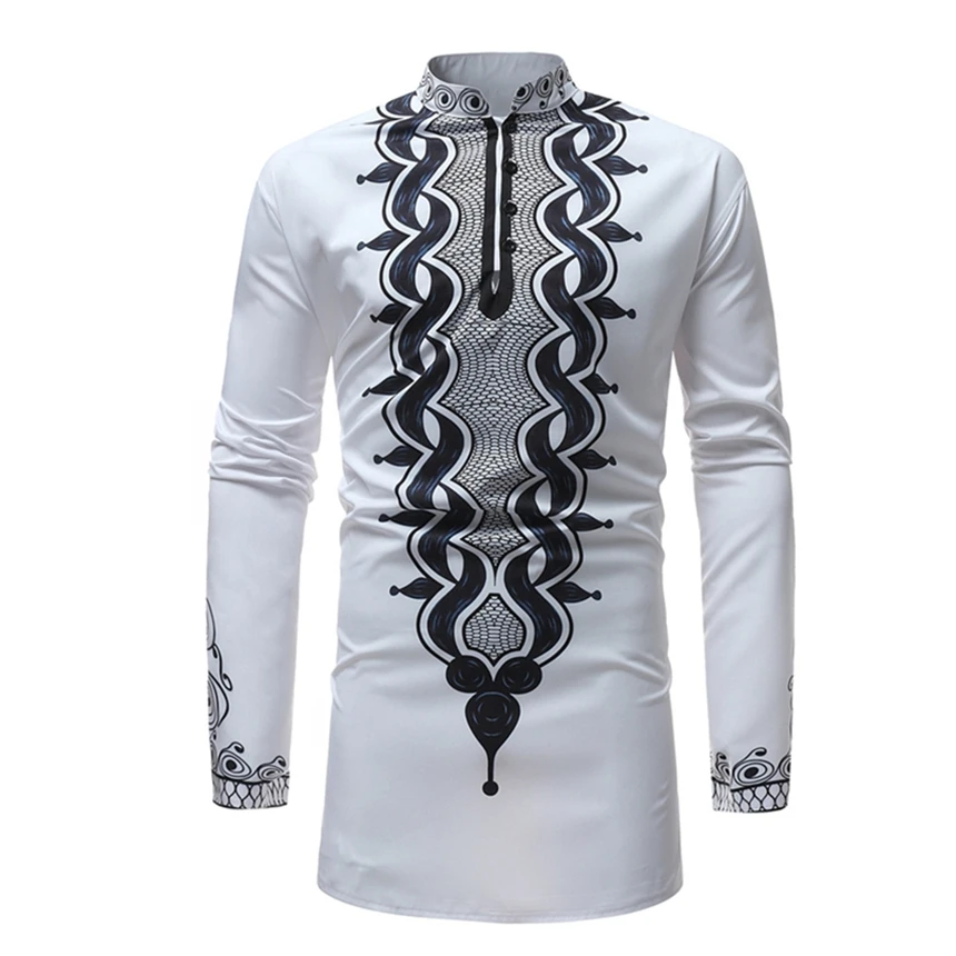 

2022 Print Rich Bazin Man African Clothes Fashion African Dress White Long-sleeved Shirt Casual Maxi Men Africa Dashiki Dresses