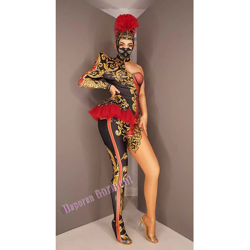 Women Man Ancient Rome Performance Bar Half Clothes Design With Helmet Gladiator Parade Costumes For New Year Cosplay Party