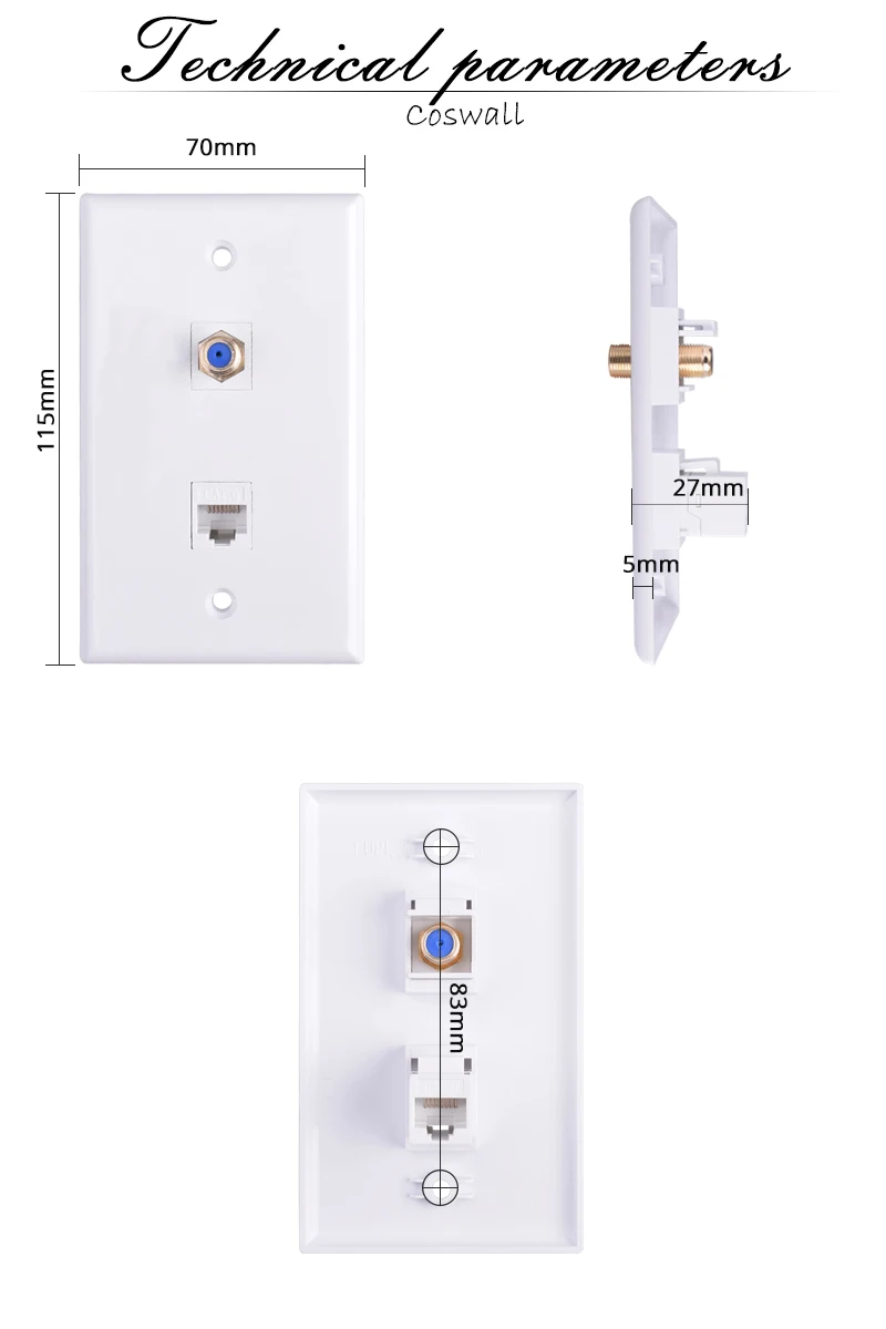 Coswall PC Panel Wall Outlet Coaxial Satellite TV F Head & CAT6 RJ45 Internet Jack + Female to Female HDMI-compatible 2.0