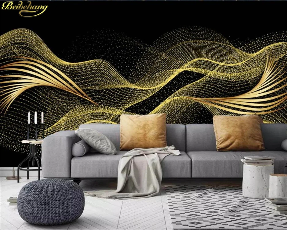 beibehang Custom 3d wallpaper modern creative light luxury golden leaves line three-dimensional background wall painting