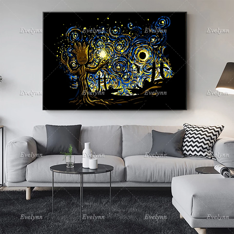 Starry Night Poster, Van Gogh Living Room Wall Art Prints Home Decor Canvas Unique Gift Floating Frame