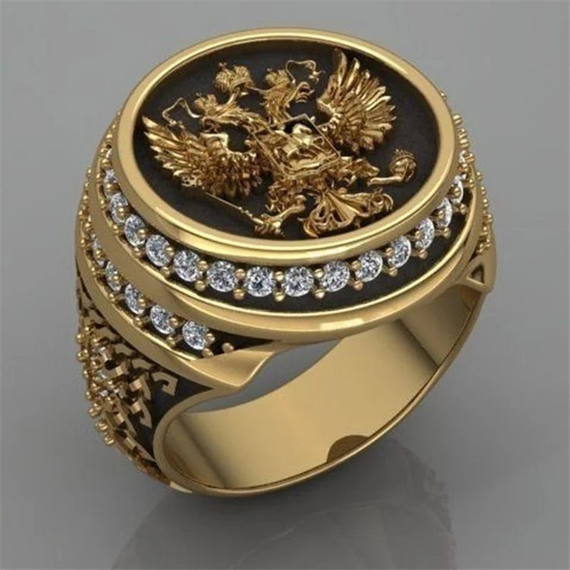 New Arrival Men Rings Unique Badge Double Headed Eagle Ring Wedding Anniversary Angel Wings Jewelry