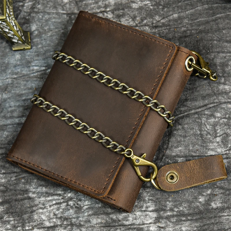 Newest Designer wallet men luxury men genuine leather wallet card holder short purse leather wallet with iron chain trifold