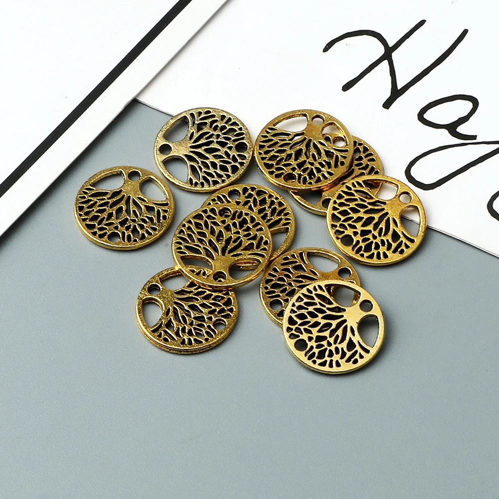 Tree Of Life Pendant Round Hollow DIY Vintage Silver Color Metal Bracelet Neacklace Charm Making Fashion Jewelry Accessorie Gift