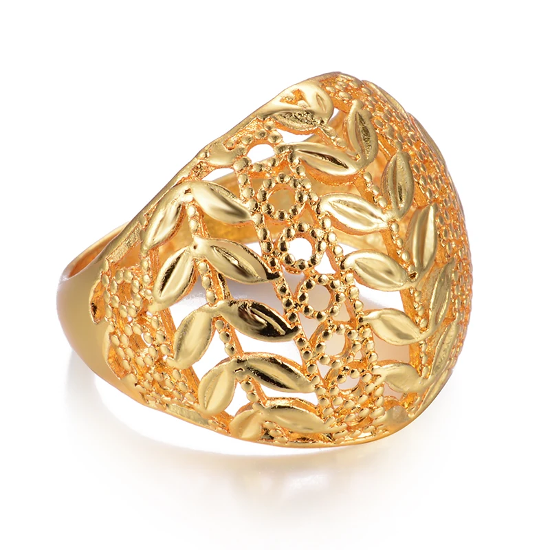 Wando Ethnic Hollow  Olive branch Ethiopian Wedding 24k Gold Color Ring  For Women African/India/Kenya/Middle East Item