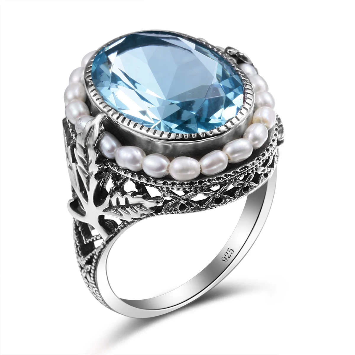 real pearl 925 aneis de prata para mulheres topazio azul agua marinha pedra preciosa grande joias finas para casamento 01