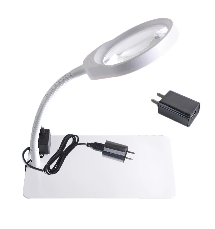 Lupa iluminadora de lente grande 5X 8X 10X, lámpara de lupa de escritorio Flexible, herramientas de reparación con USB, venta al por mayor