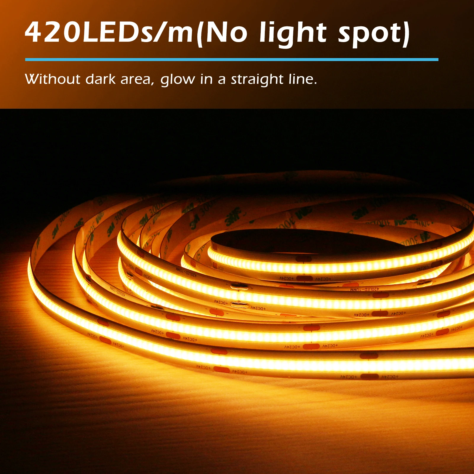 Gledopto 5m COB LED Strip Lights 420LEDs/m High Density Flexible COB LED Lights Warm White 2700K LED Tape Dimmable DC24V