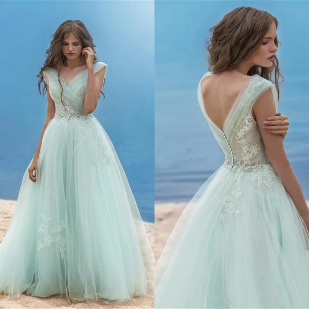 

Ball Gown Floor-Length Formal Dresses Tulle Prom Party Gown NONE Train Evening Dress V-Neck Backless Sleeveless Applique Custom