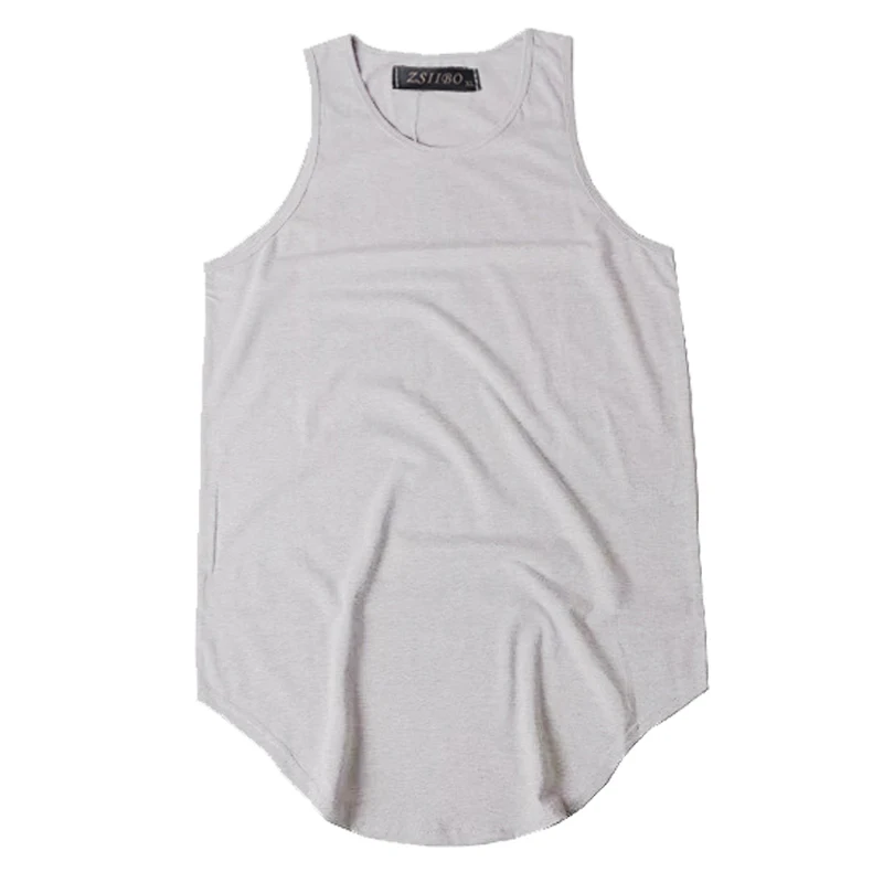 Streetwear Sleeveless Curved Hem Long line Tops Summer Hip Hop Extended tank top men Vintage Cool Urban Blank Vest TX151-R