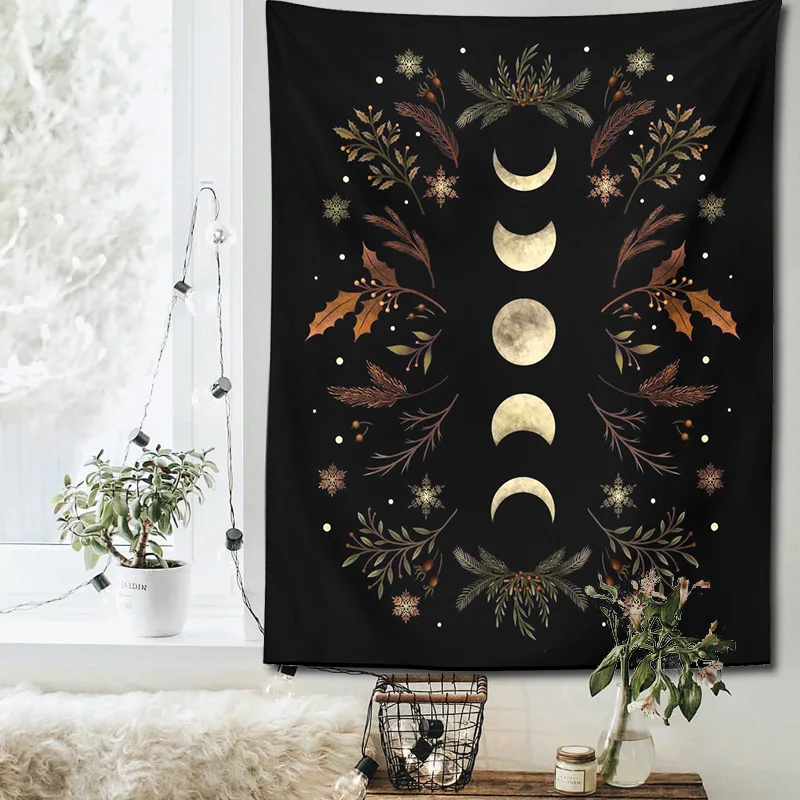 Moon Phase Tapestry Boho Decor Wall Tapestry Room Black Carpet Psychedelic Tapestries Boho Room Wall Decor Home Decoration Wall