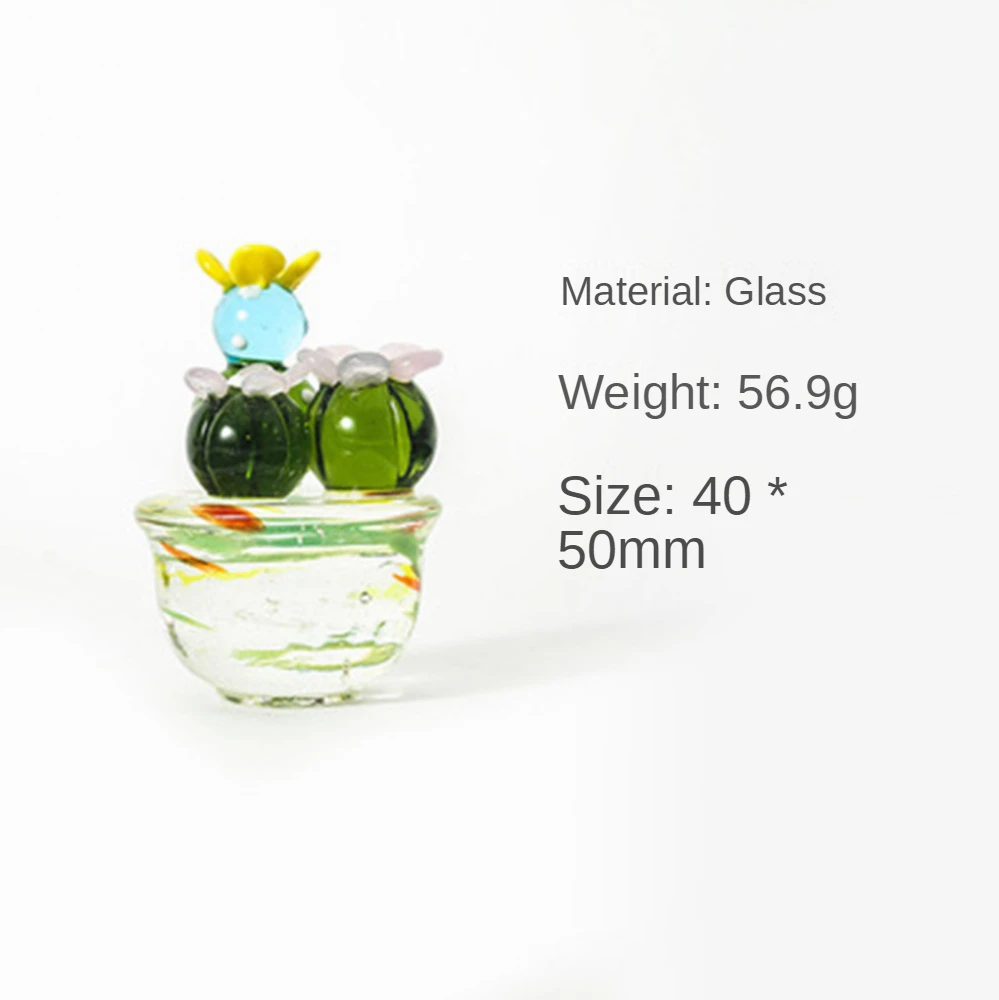 Handmade Glass Cactus Figurines Ornaments Desktop Craft Adornment Creative Colorful Cute Miniature Plant For Home Decor