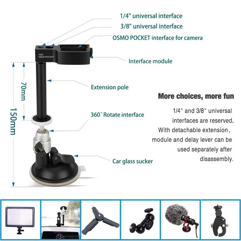 Pixco Mount Bracket for Car Sucker Suit for DJI Osmo Pocket, Gimbal Extension Module Holder Parts, Vehicle Window Suction Cup