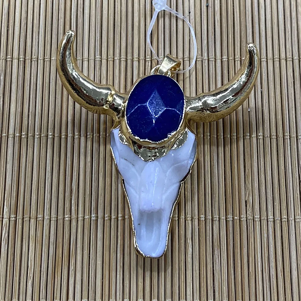 Imagen 6: Colgante de resina con forma de cabeza de toro de Animal, colgante de collar con diamantes pegajosos para fabricación de joyas DIY, colgante de pulsera personalizado, 1 ud.
