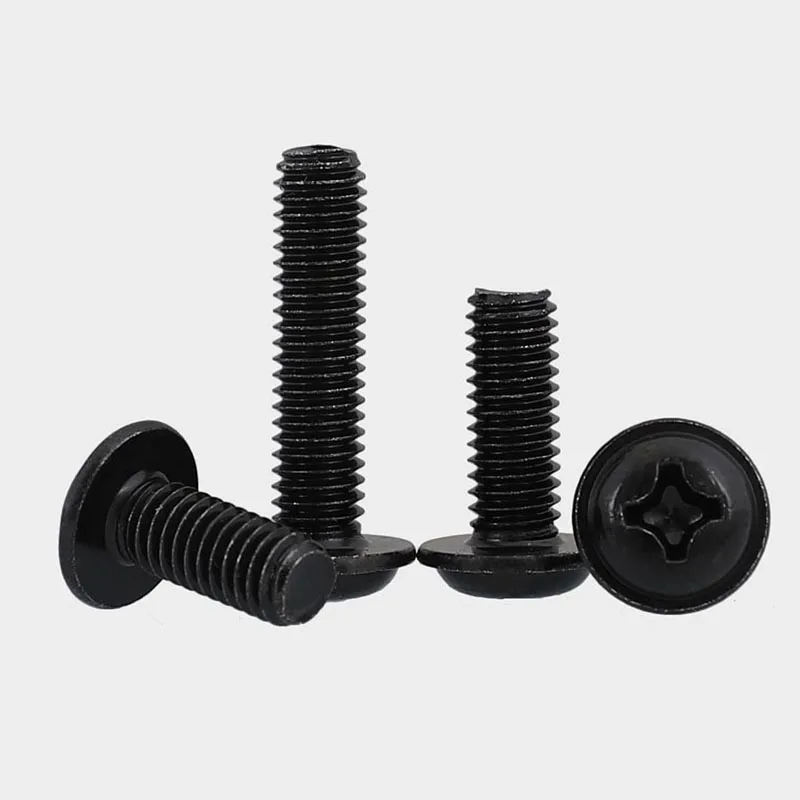5/50 pz acciaio inossidabile nero croce incasso Phillips Pan Truss testa con rondella imbottita collare vite bullone PWM M2 M2.5 M3 M4 M5 M6