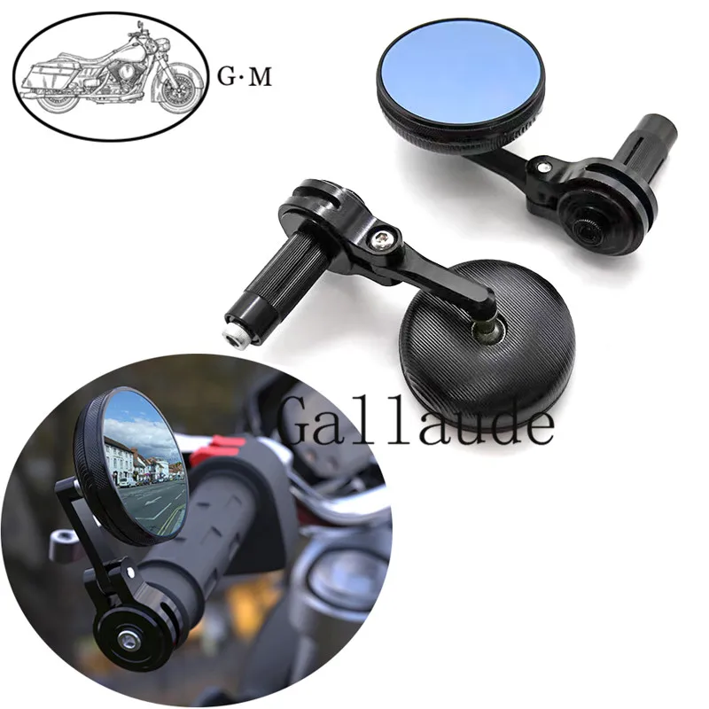 22mm Bar end mirror Universal motorcycle scooter CNC aluminum mini side rearview mirror Blue light