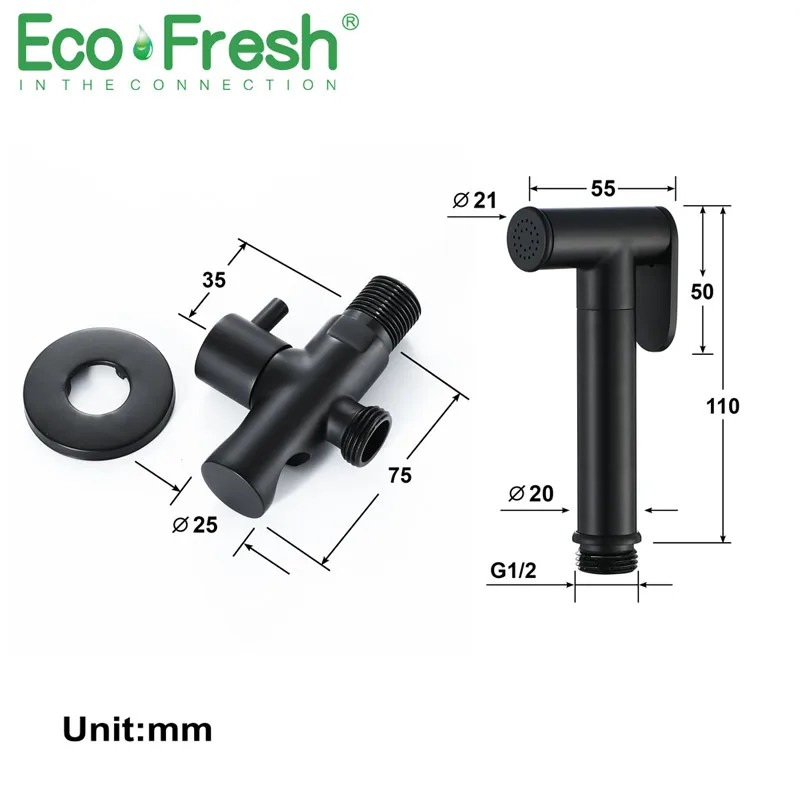 Ecofresh bathroom shower bidet toilet BRASS sprayer Bidets black muslim shower bidet faucet wall mount washer taps