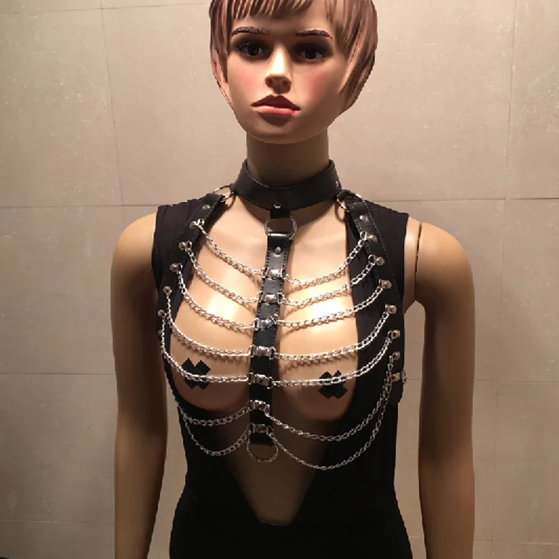 Sexy Bahan Kulit Harness Rantai Sabuk Wanita Pakaian Gothic Punk Bustier Korset Harajuku Tubuh Diikat Pinggang Tali Suspender Gaun