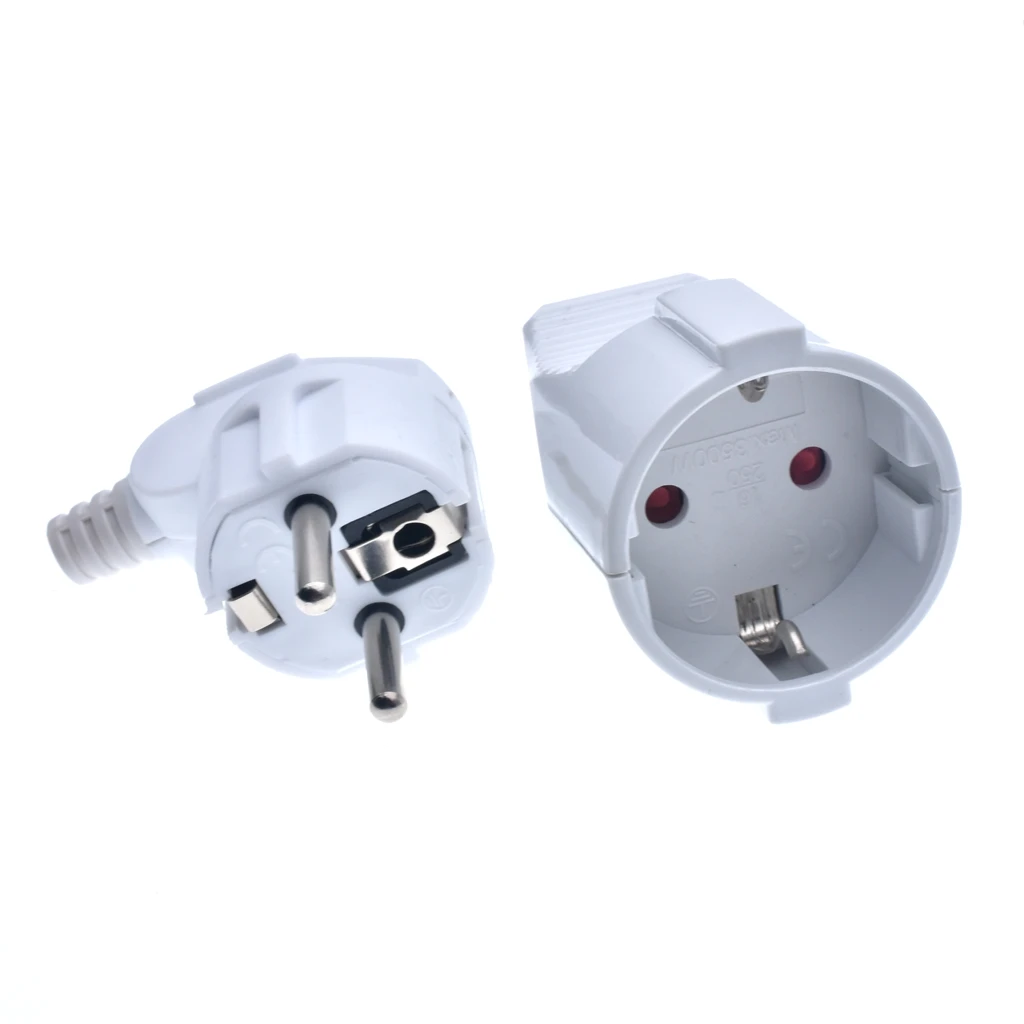 White 250v 16a french Russia Korea German EU Schuko Plug power cord wired cable Socket Male Female Assembly Receptacle connector