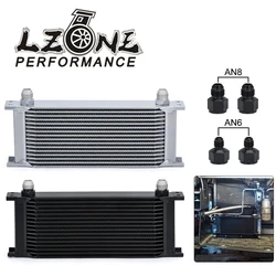 LZONE - 16 Row AN10 Stacked Plate Oil Cooler 10AN to 6AN 8AN Adapter Universal Engine Transmission Aluminum Sliver/Black JR7016