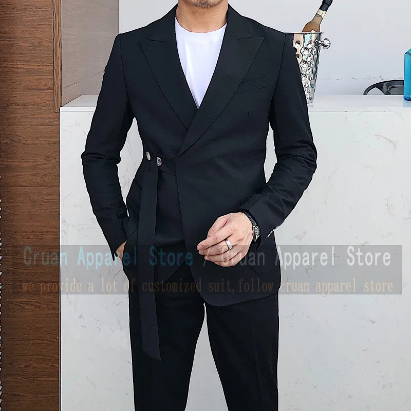 ใหม่ล่าสุด Beige ชุดชายชุด SLIM FIT ชุดผู้ชายที่ดีที่สุดเจ้าบ่าวงานแต่งงานชุด Tuxedo แฟชั่นพรหมเสื้อแจ็คเก็ตกับเข็มขัดกางเกง 2 ชิ้น