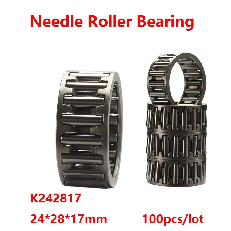 

100pcs/lot K242817 K24X28X17 24x28x17mm Radial Needle roller and cage assemblies 24*28*17mm Needle Roller Bearing