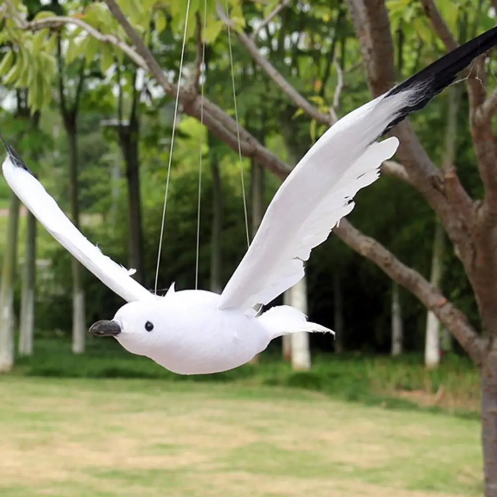 Simulated Feather Seagulls Bird Home Garden Tree Hanging Ornament Artificial Flying Bird Figurines with Fish Line for Party