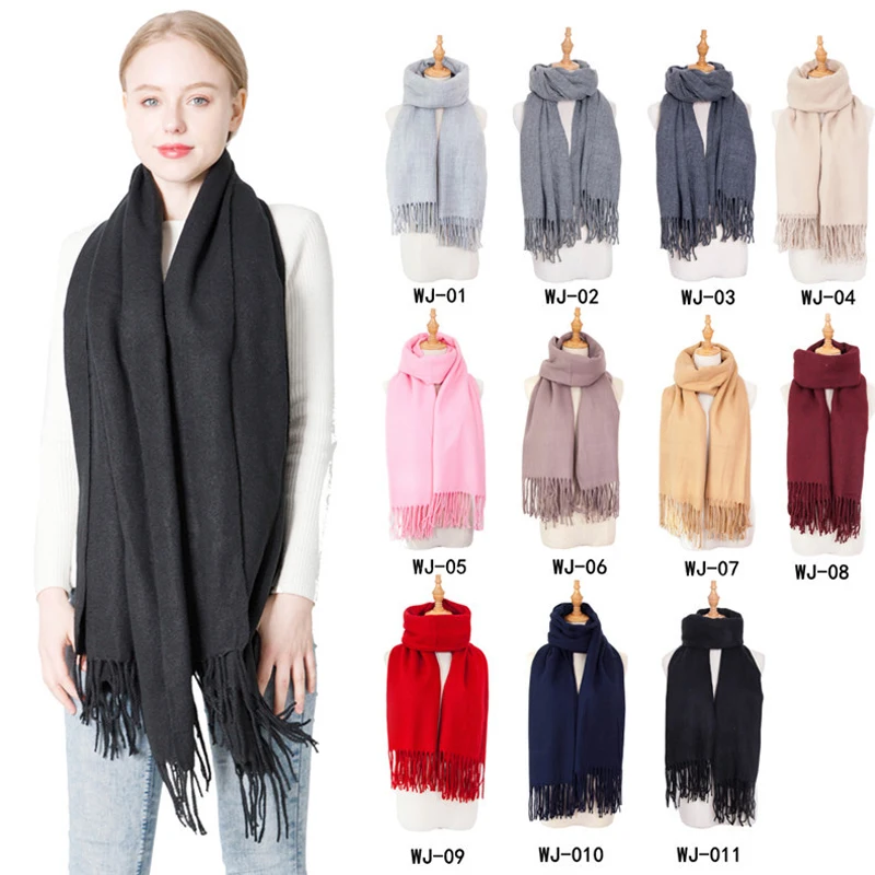 Luxury Brand New Cashmere Soft Women Scarf Solid Warm Winter Pashmina Foulard Tassel Winter Autumn Man Shawl Scarve