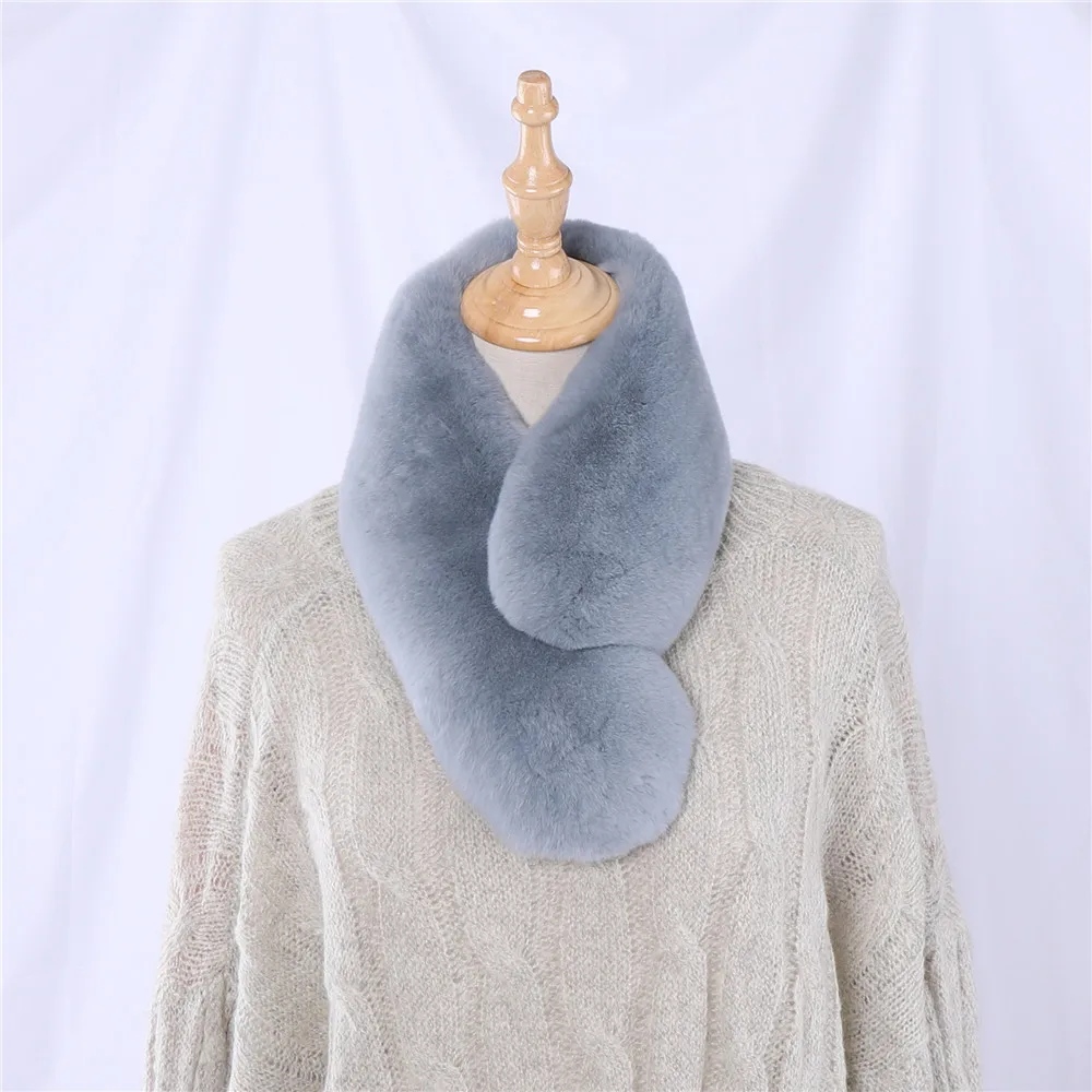 SUPPEV&STTDIO Women Real Rex Rabbit Fur Scarf Full Pelt Girls Natural Fur Snood Scarves Winter Warm Neckchief Wraps Lovely Clip