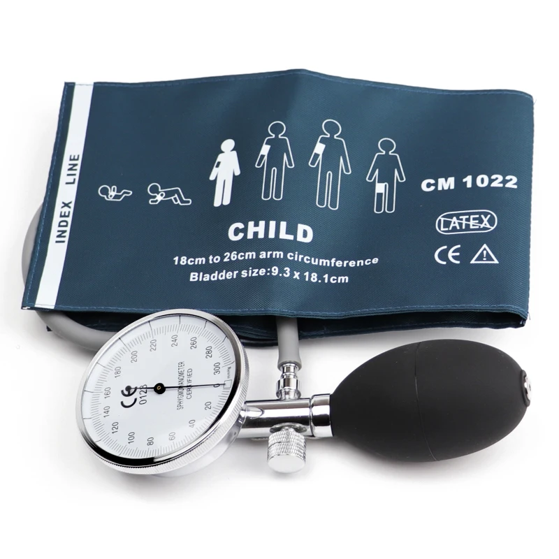 Child Professional Manual Blood Pressure Monitor Heart Rate Meter BP Cuff Upper Arm Aneroid Sphygmomanometer with Pressure Gauge