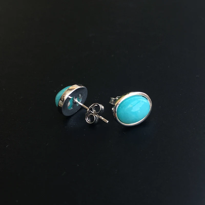 CSJ Natural Amazonite Stud Earrings 925 Sterling Silver Fine Jewelry Women Femm Lady Wedding Engagment Party