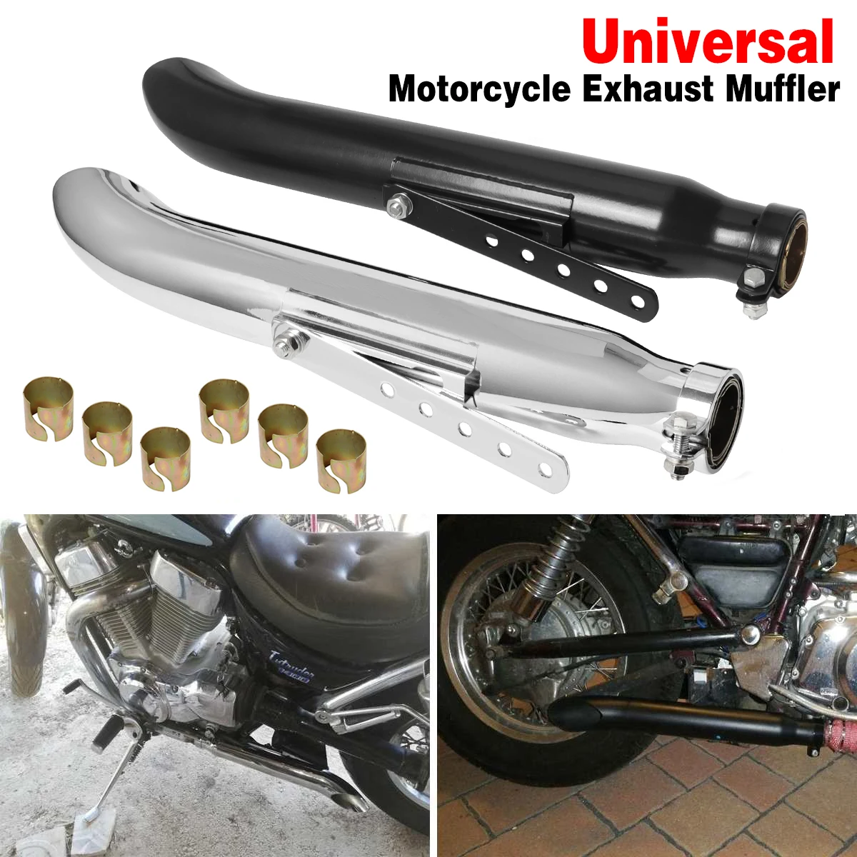 Motorcycle Exhaust Muffler Pipe Tip 38-45mm Retro Vintage Rear Pipe Tube Exhaust for Universal Cafe Racer Bobber Chopper Custom