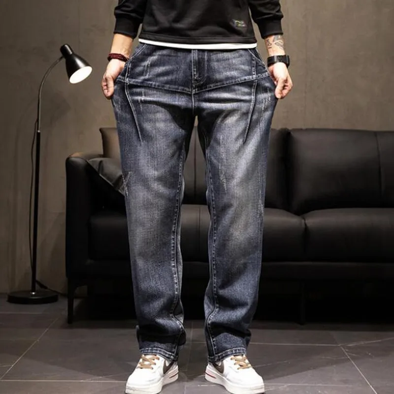 

New Patchwork Jeans Men's Loose Casual Denim Trousers Baggy Straight Men Clothing Stretch Leisure Bottoms Plus Size