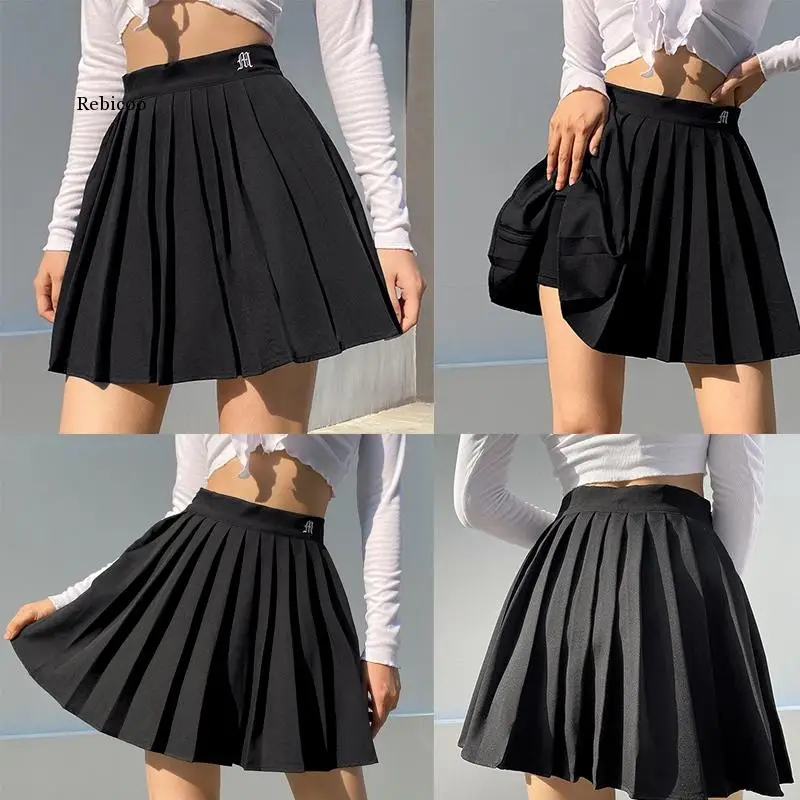 Casual Mini Pleated Skirts Shorts Letter Print High Waisted Short Skirt Korean Preppy Style Dance