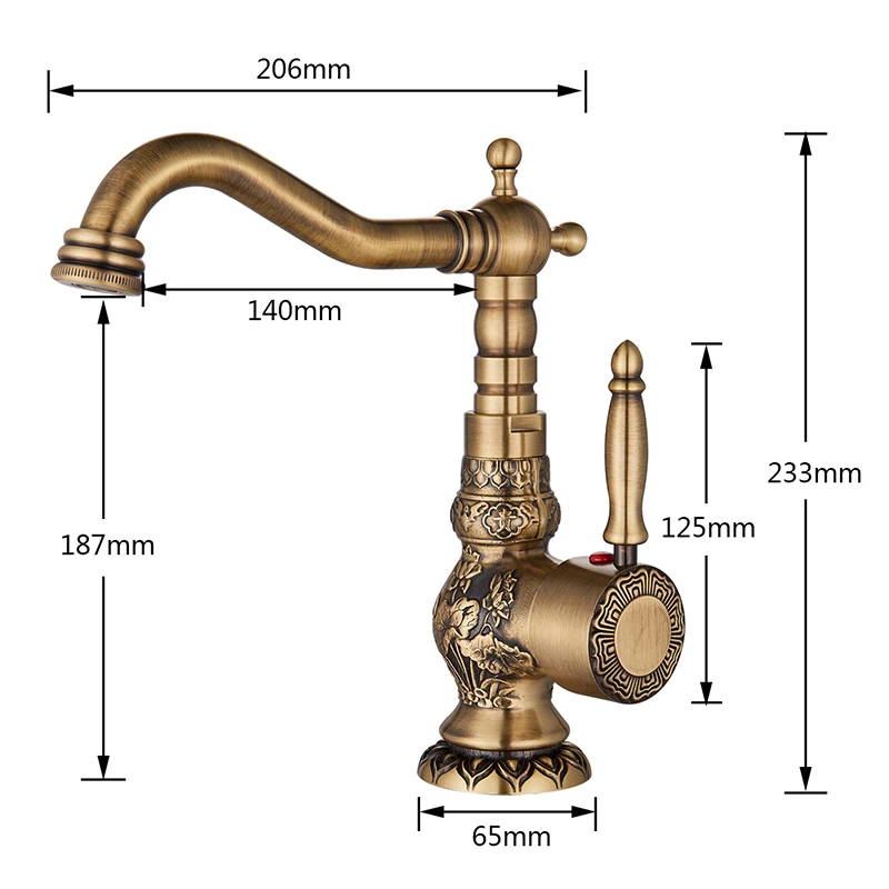 

Vidric Antique Brass Bathroom Basin Carved Faucet Long Nose Spout Wash Sink Tap 360 Rotation Single Handle Mixer Tap torneiras