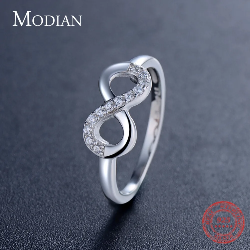 Modian 2021 Sale Solid 925 Sterling Silver Jewelry Set Clear CZ Infinite Love Ring Classic Stud Earrings Fashion Necklace Chain