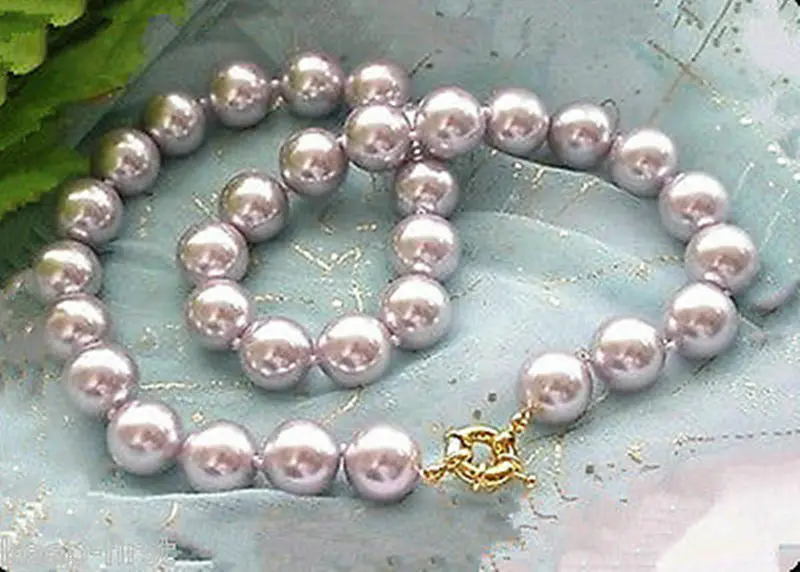 10mm Natural Lavender South Sea Shell Pearl Round Beads Necklace AAA 18\