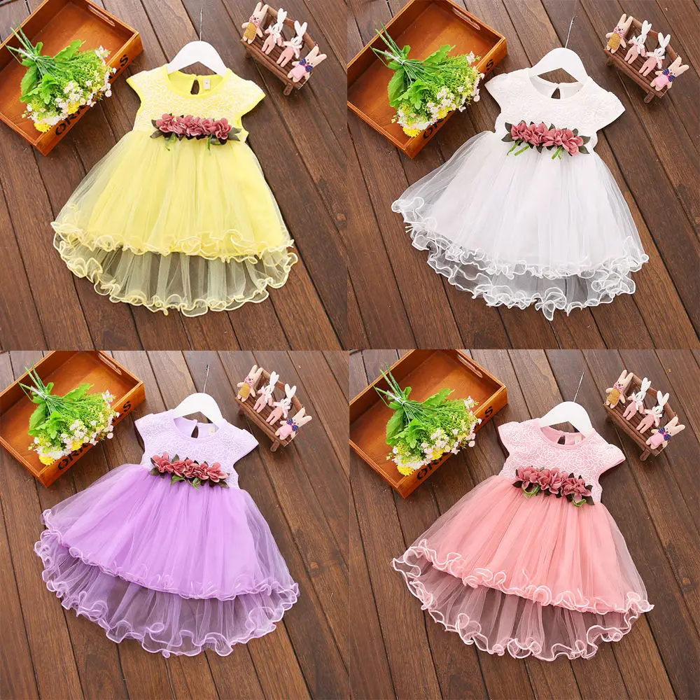 Summer Cute Floral Party Dress Princess For Girls Kids Multiple Style Fashion Clothes Waist Flower Ceremonial Dress Beauty Cloth