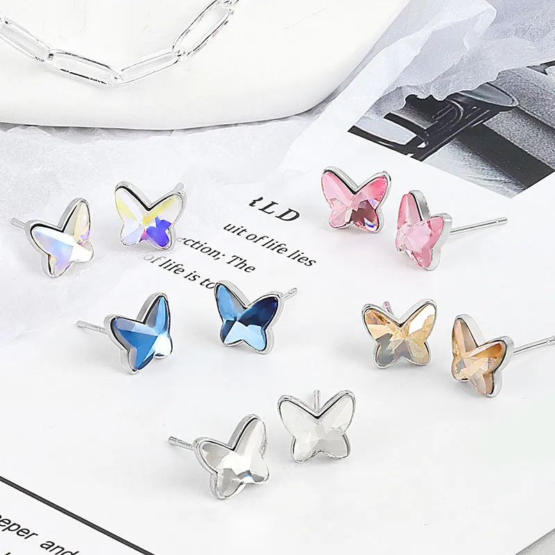 Fashion Stud Earrings 925 Silver Jewelry Accessories with Zircon Gemstone Butterfly Shape Earrings for Women Wedding Party Gift