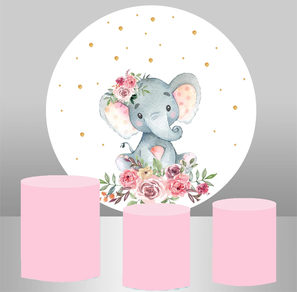 

Round circle background birthday mini table party decoration baptism elephant baby shower elastic fabric cylinder plinths cover