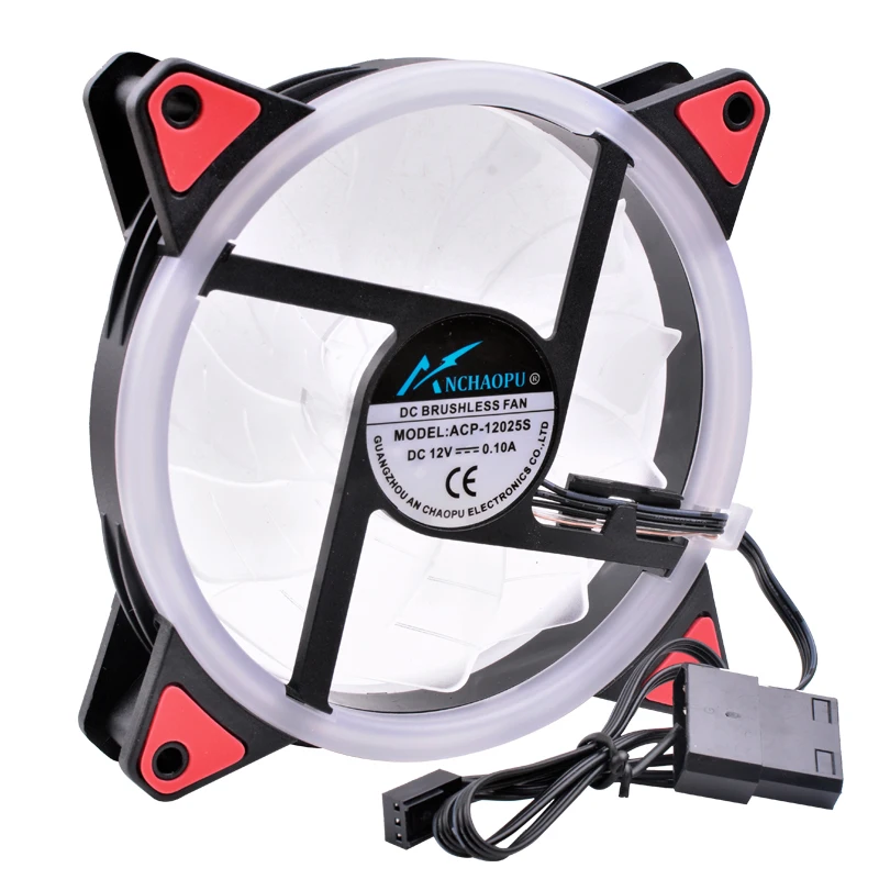 ANCHAOPU 12cm 120mm fan 120x120x25mm DC12V 0.10A 1000rpm CPU 3pin Quiet RGB color light cooling fan for chassis CPU