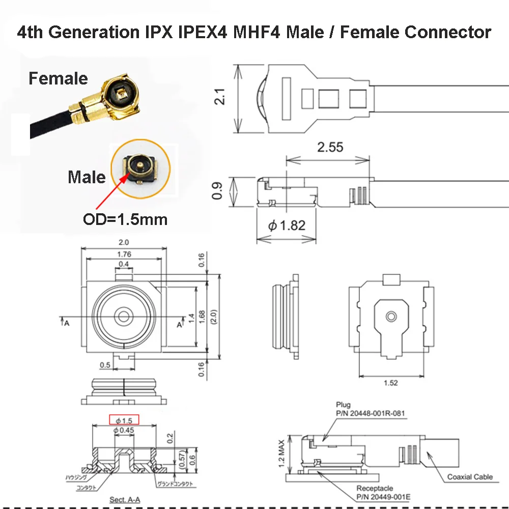 Base de antena de parche IPX4/IPEX4 generación 4 IPEX/U.FL SMT RF Coaxial WiFi conector generación 4 antena extremo de placa, 10 piezas