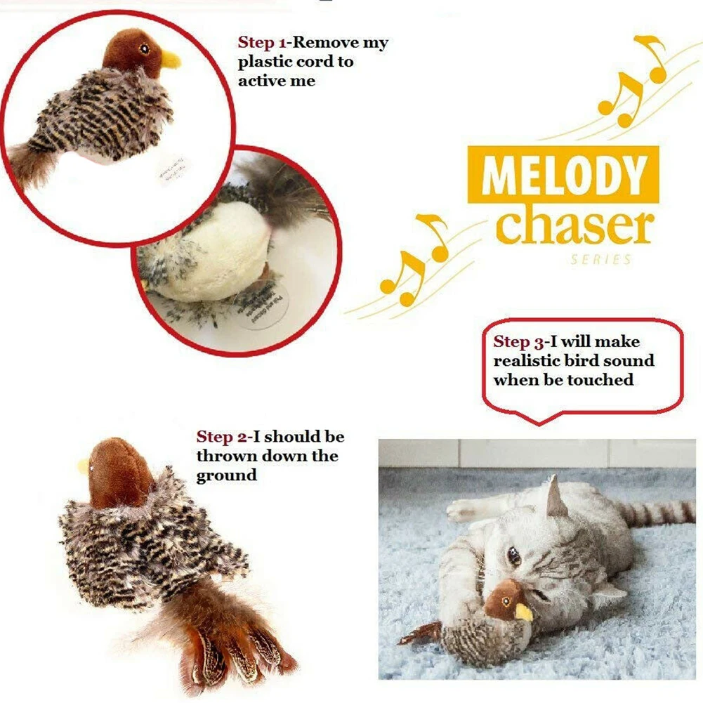 Cat Toy Sparrow Shaped Bird Simulation Sound Oft Stuffed Toy Pet Interactive Sounding Plush Doll Pet Supplies