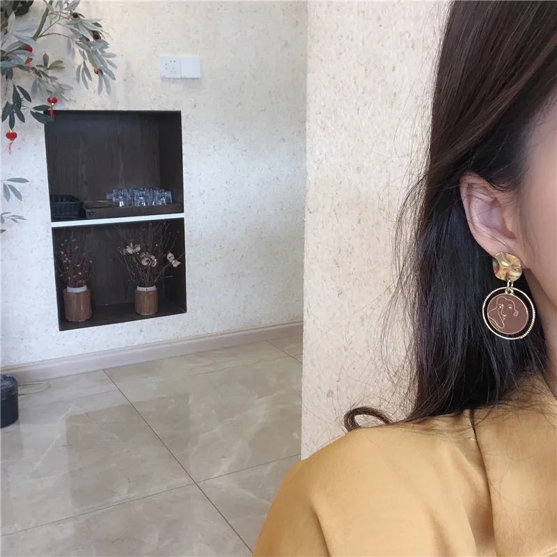 KSRA Fashion Korean Girl Face Earrings For Women Geometric Asymmetry Chic Dangle Earrings Statement Jewelry image 2