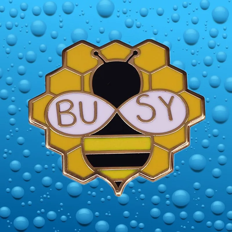 Yellow bee honeycomb enamel pin let everyone know how busy you are Cute Funny Humor Worker brooch