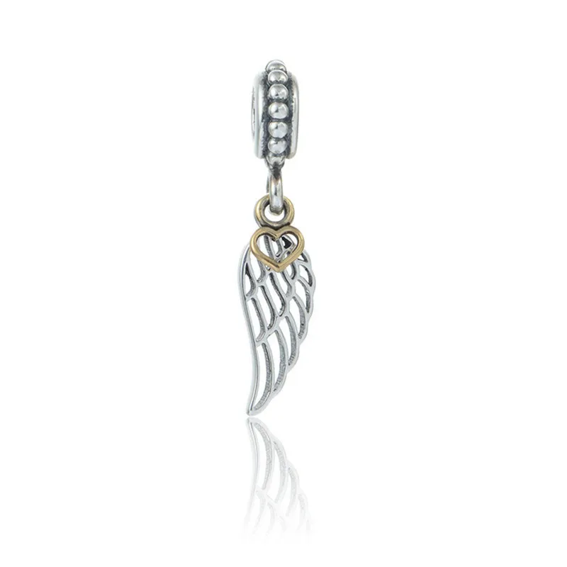 Golden Plated Heart Angel Wing Plata 925 Original Sterling Silver Bracelet DIY Pendant Charms Silver Beads for Jewelry Making