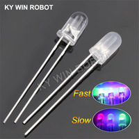 50pcs/lot F5 5mm Fast/Slow RGB Flash Red Green Blue Rainbow Multi Color Light Emitting Diode Round LED Full Color DIY